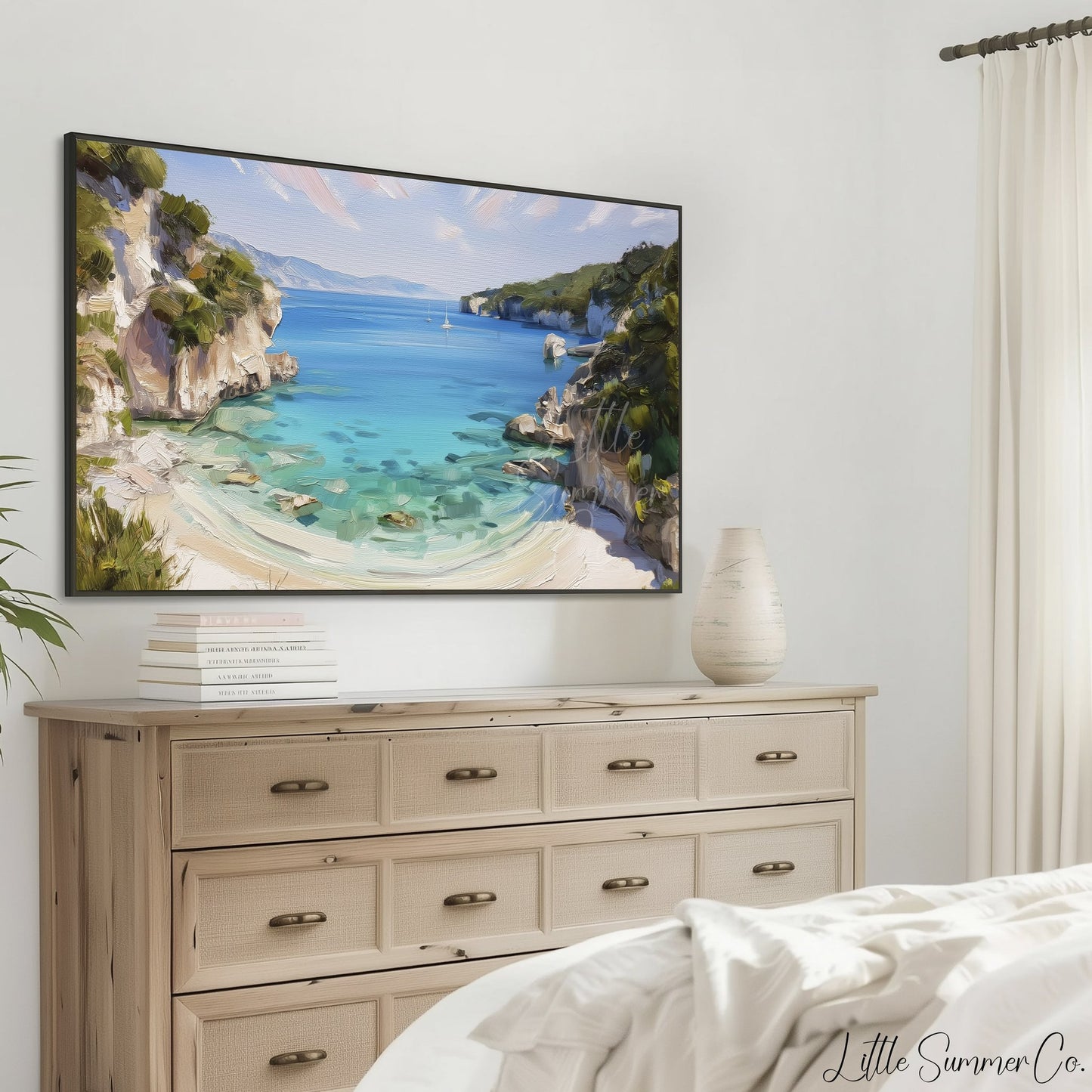 Secluded Cove Sailboat Frame TV Art displayed on a TV