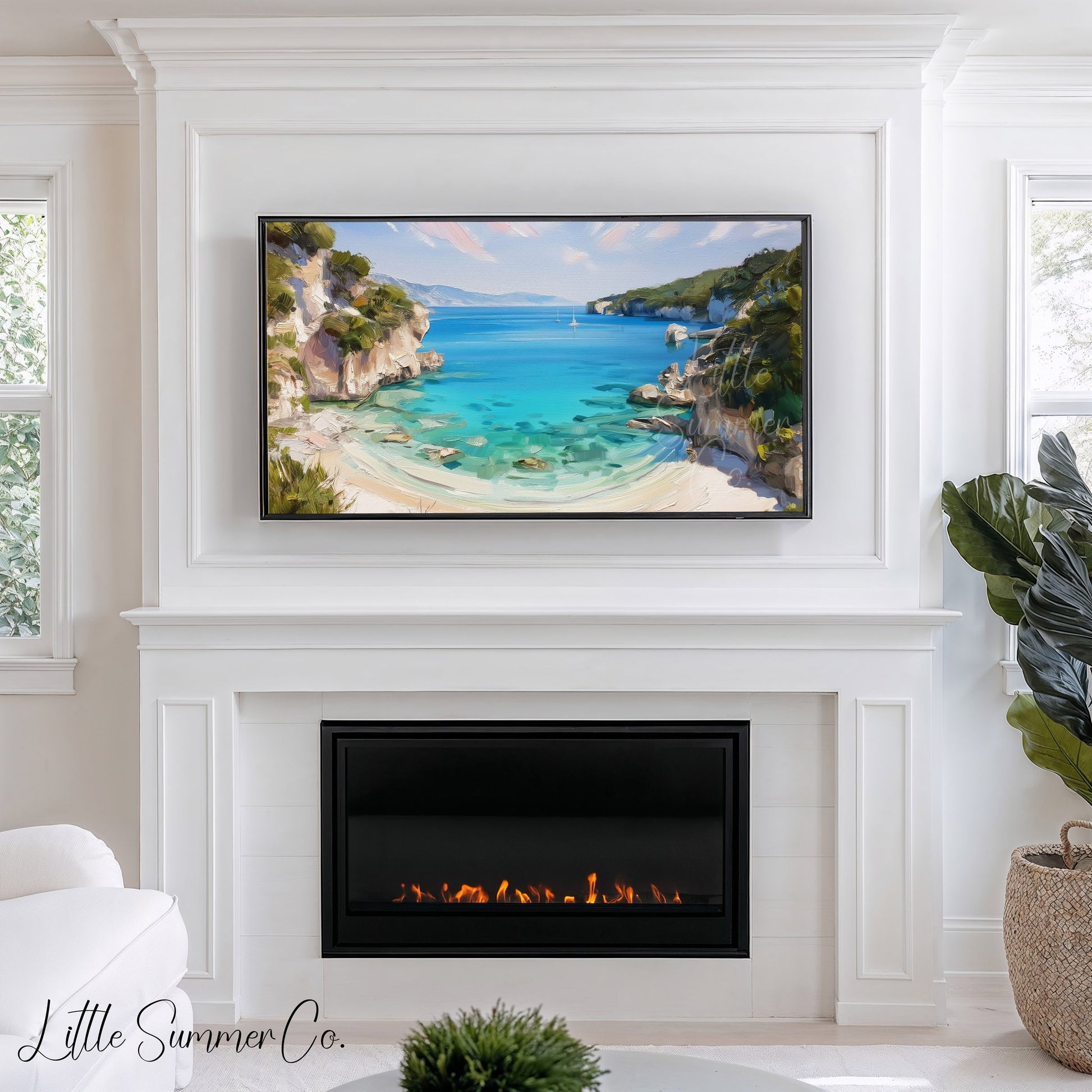 Secluded Cove Sailboat Frame TV Art displayed on a TV