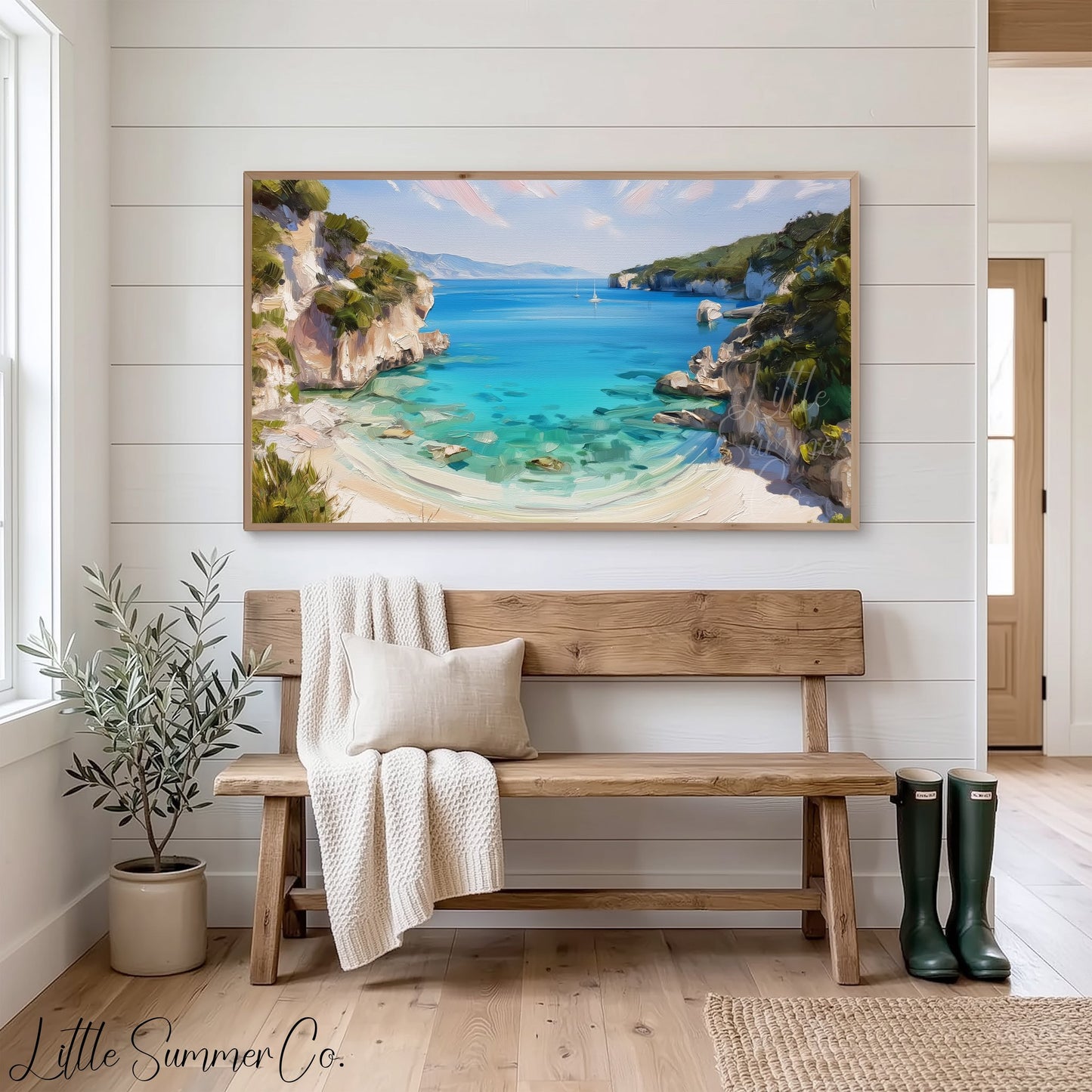 Secluded Cove Sailboat Frame TV Art displayed on a TV