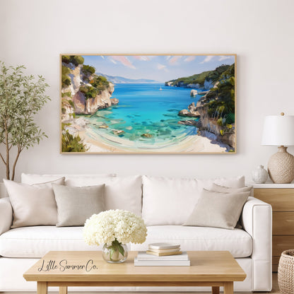 Secluded Cove Sailboat Frame TV Art displayed on a TV