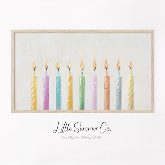 Pastel Birthday Candles Frame TV Art displayed on a TV