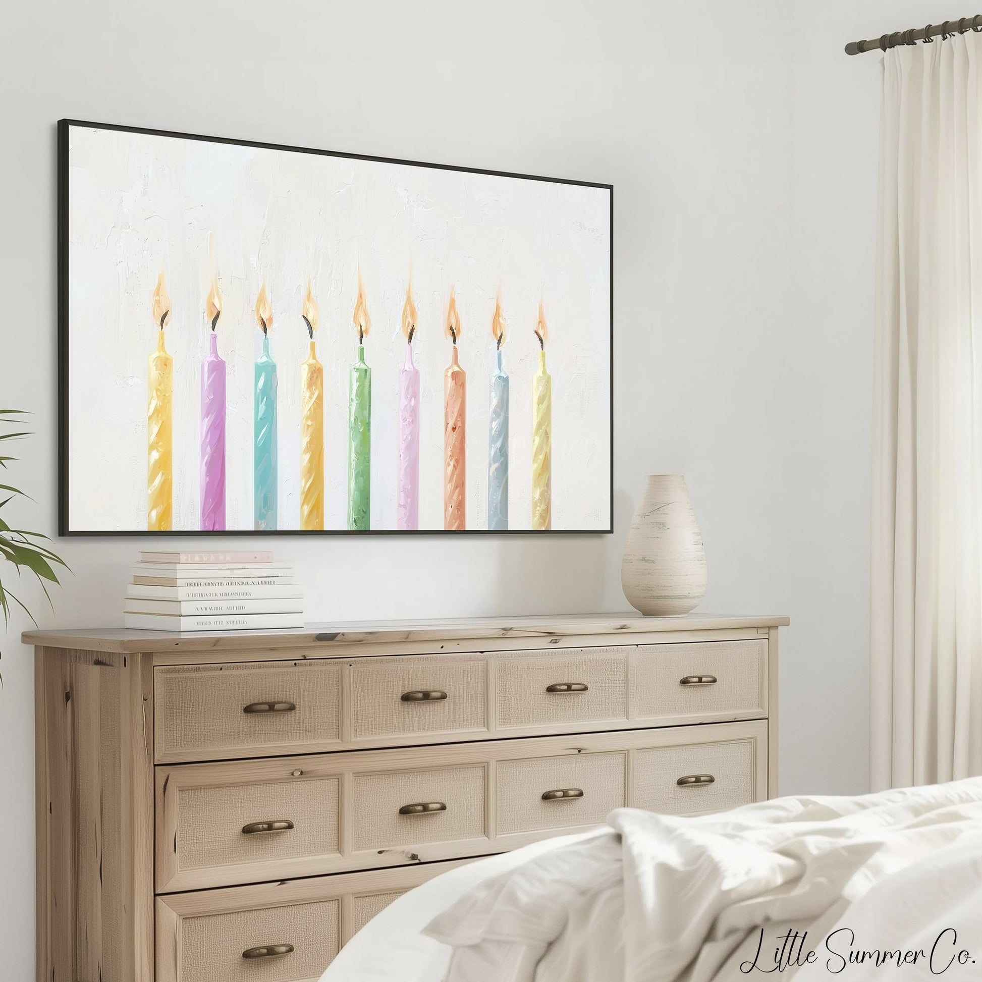 Pastel Birthday Candles Frame TV Art displayed on a TV