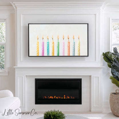 Pastel Birthday Candles Frame TV Art displayed on a TV