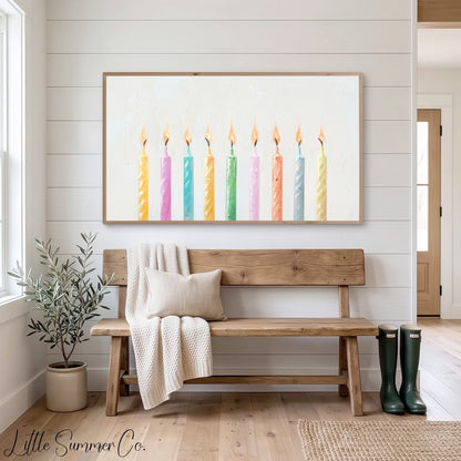 Pastel Birthday Candles Frame TV Art displayed on a TV