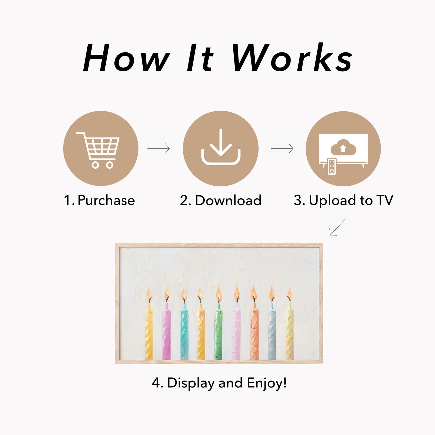 Pastel Birthday Candles Frame TV Art displayed on a TV