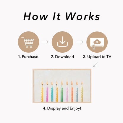 Pastel Birthday Candles Frame TV Art displayed on a TV