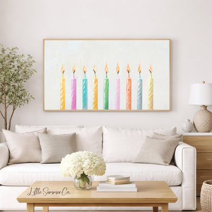 Pastel Birthday Candles Frame TV Art displayed on a TV