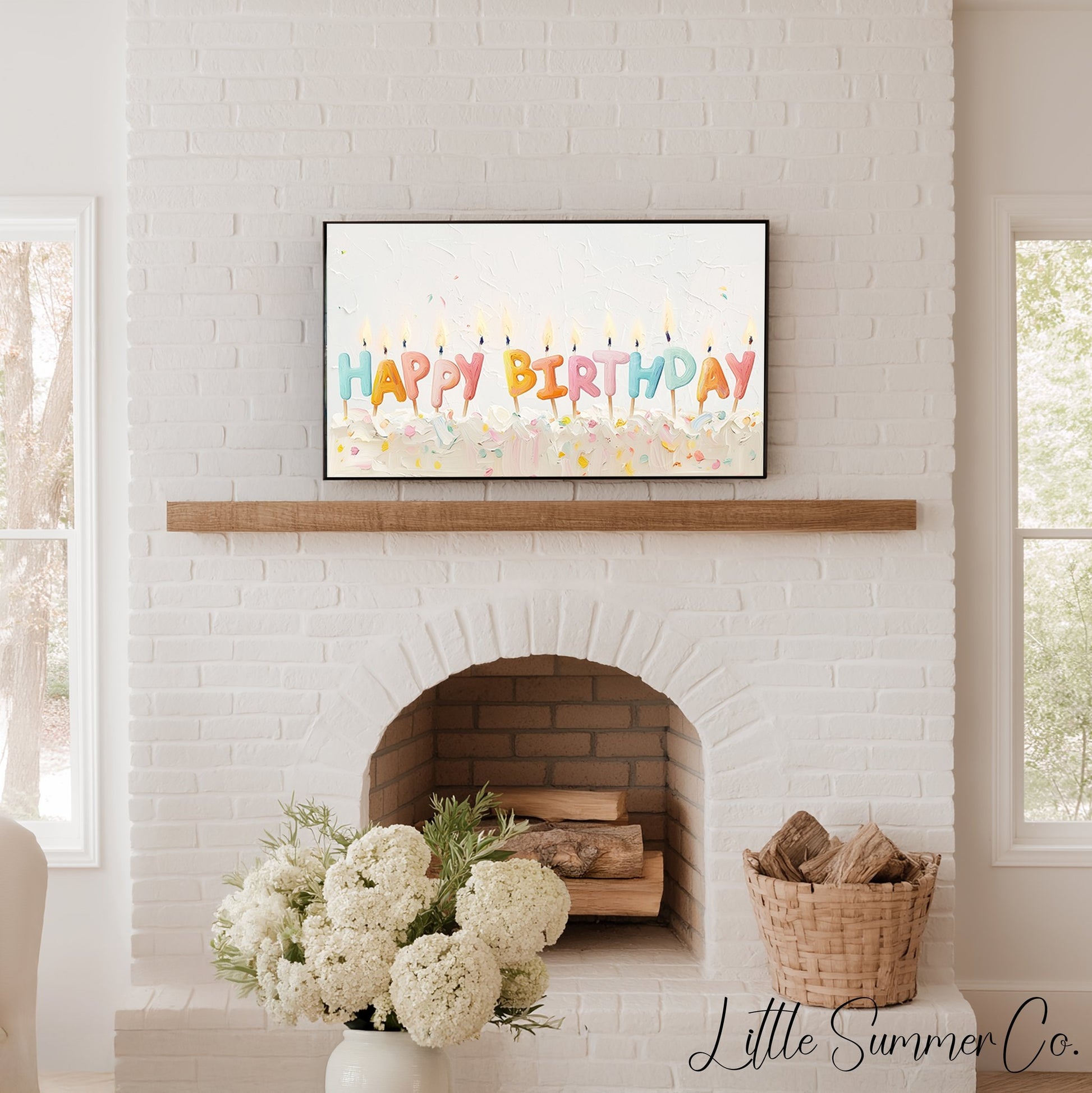 Happy Birthday Cake Candles Frame TV Art displayed on a TV
