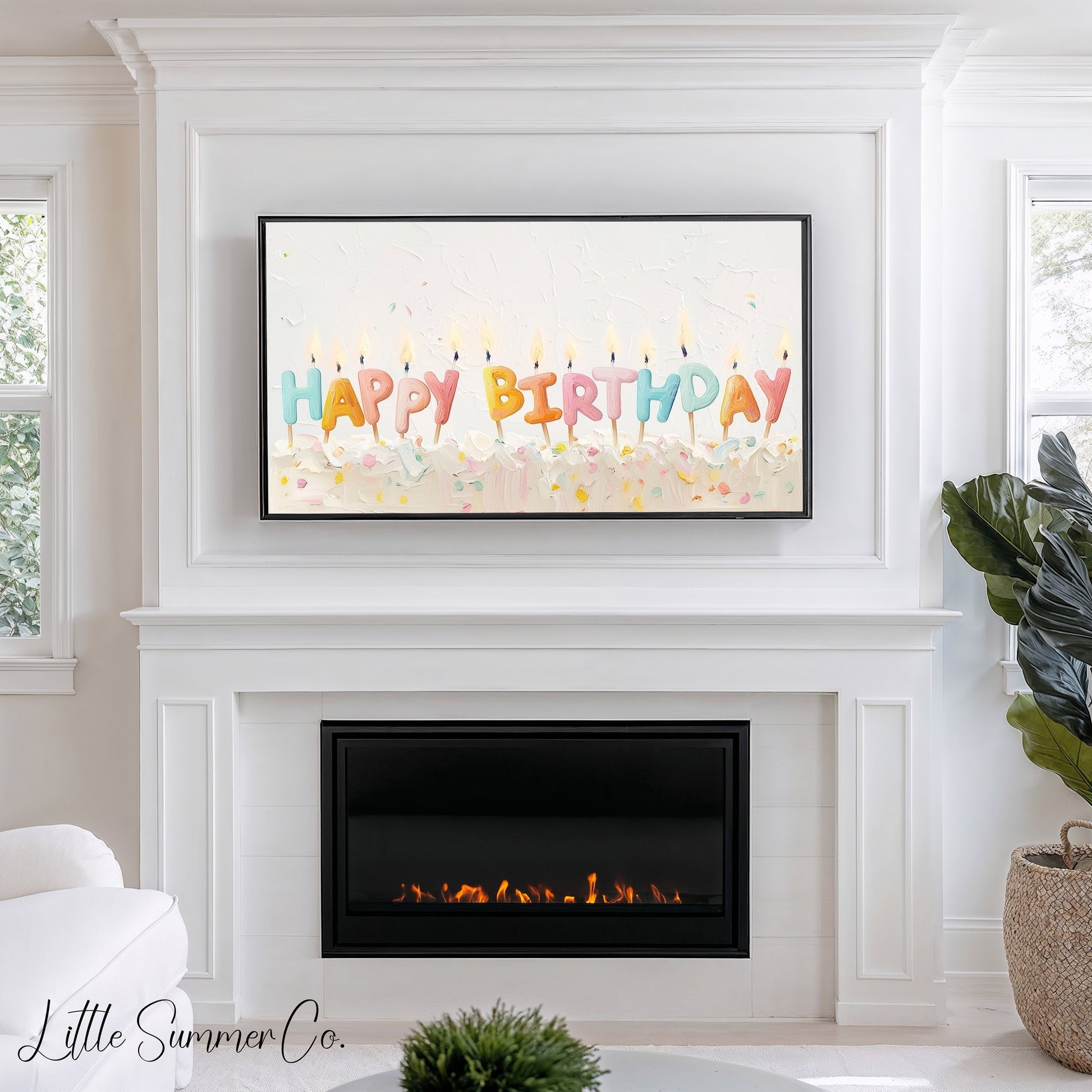 Happy Birthday Cake Candles Frame TV Art displayed on a TV