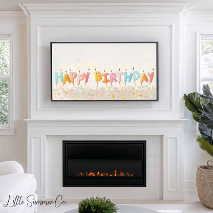 Happy Birthday Cake Candles Frame TV Art displayed on a TV
