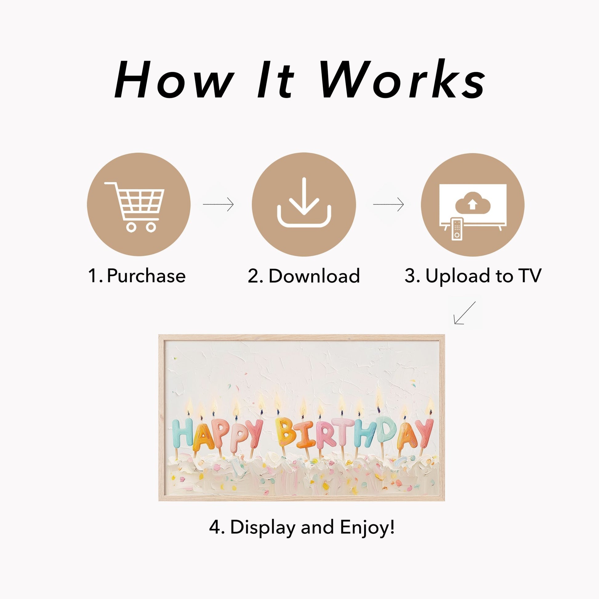 Happy Birthday Cake Candles Frame TV Art displayed on a TV