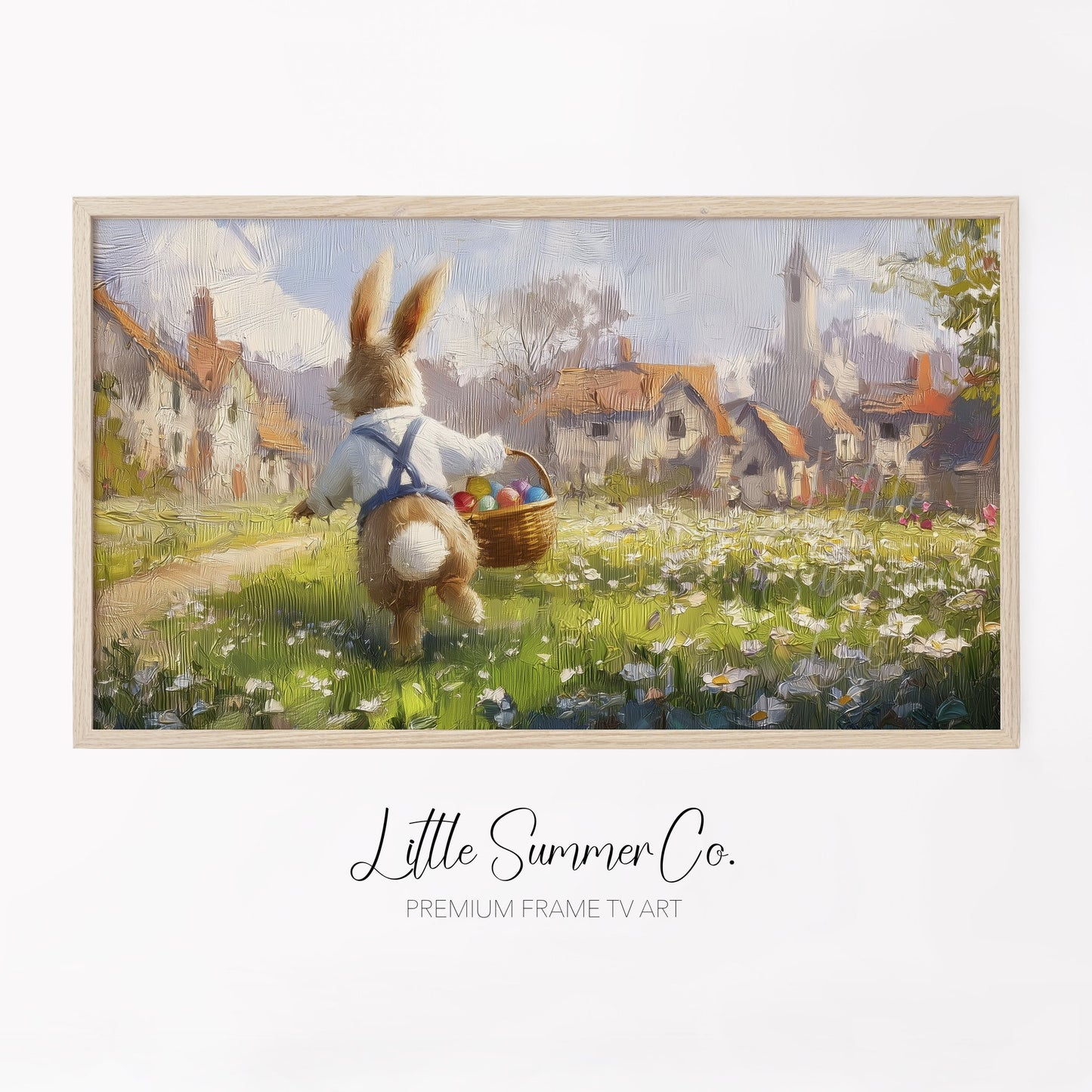Easter Bunny Daisy Meadow Frame TV Art displayed on a TV
