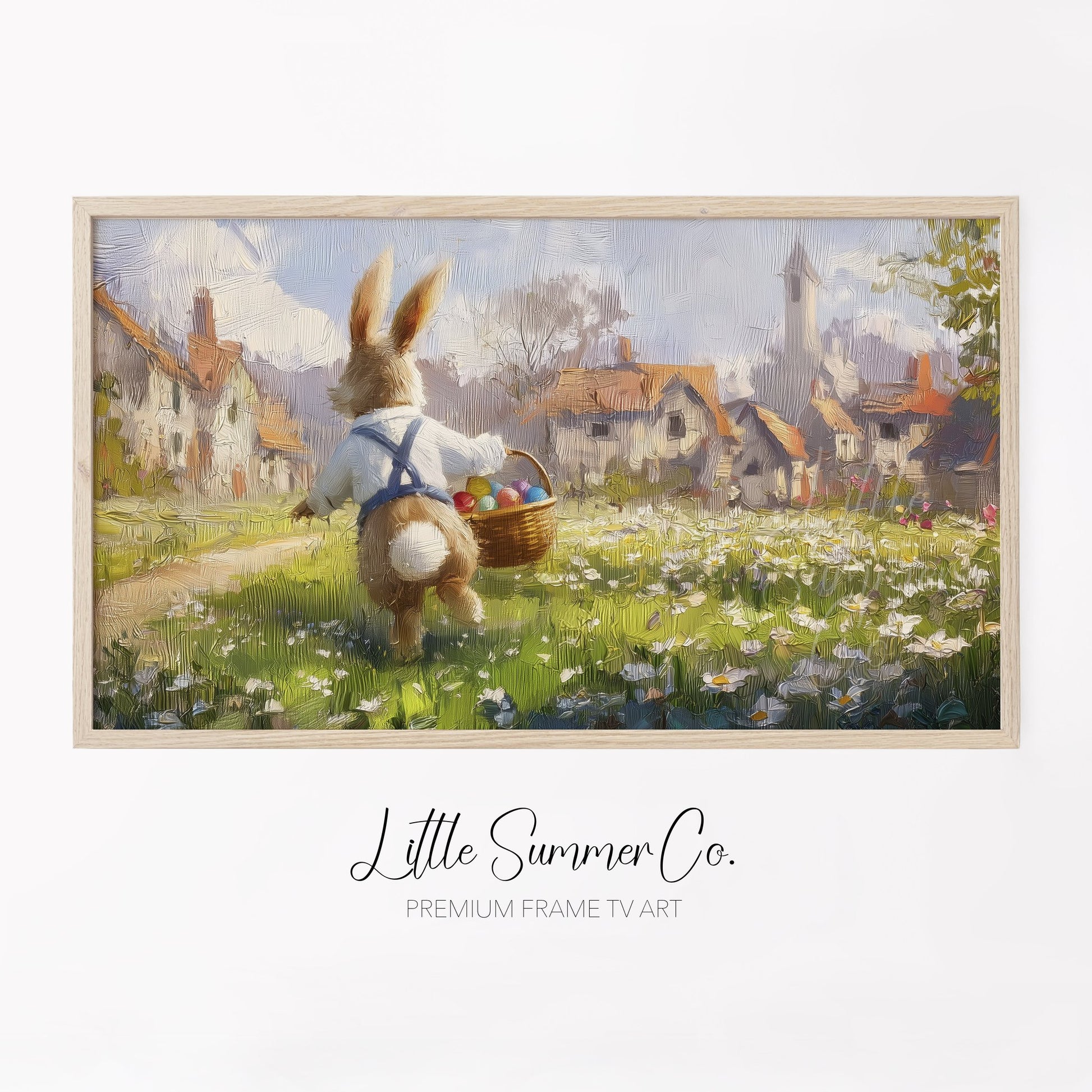 Easter Bunny Daisy Meadow Frame TV Art displayed on a TV