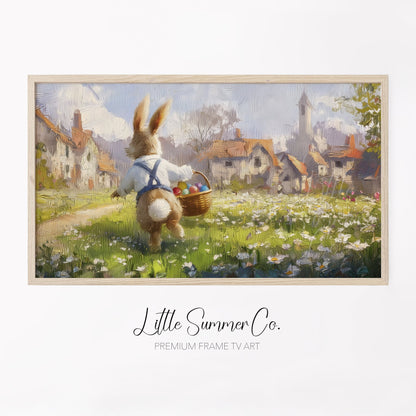 Easter Bunny Daisy Meadow Frame TV Art displayed on a TV