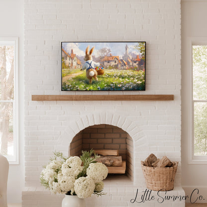 Easter Bunny Daisy Meadow Frame TV Art displayed on a TV