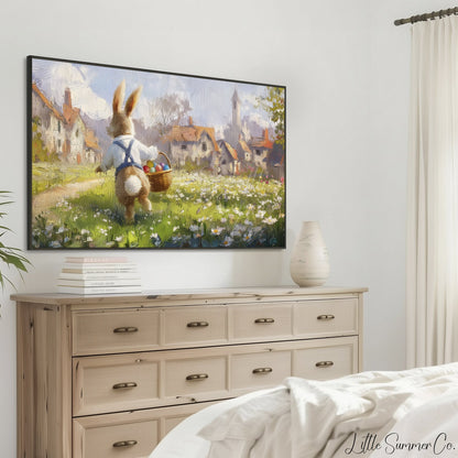 Easter Bunny Daisy Meadow Frame TV Art displayed on a TV