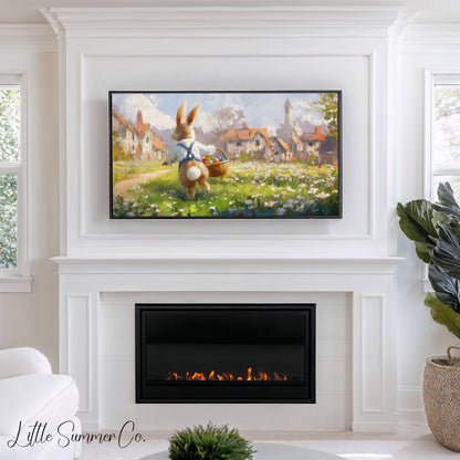 Easter Bunny Daisy Meadow Frame TV Art displayed on a TV