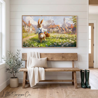 Easter Bunny Daisy Meadow Frame TV Art displayed on a TV