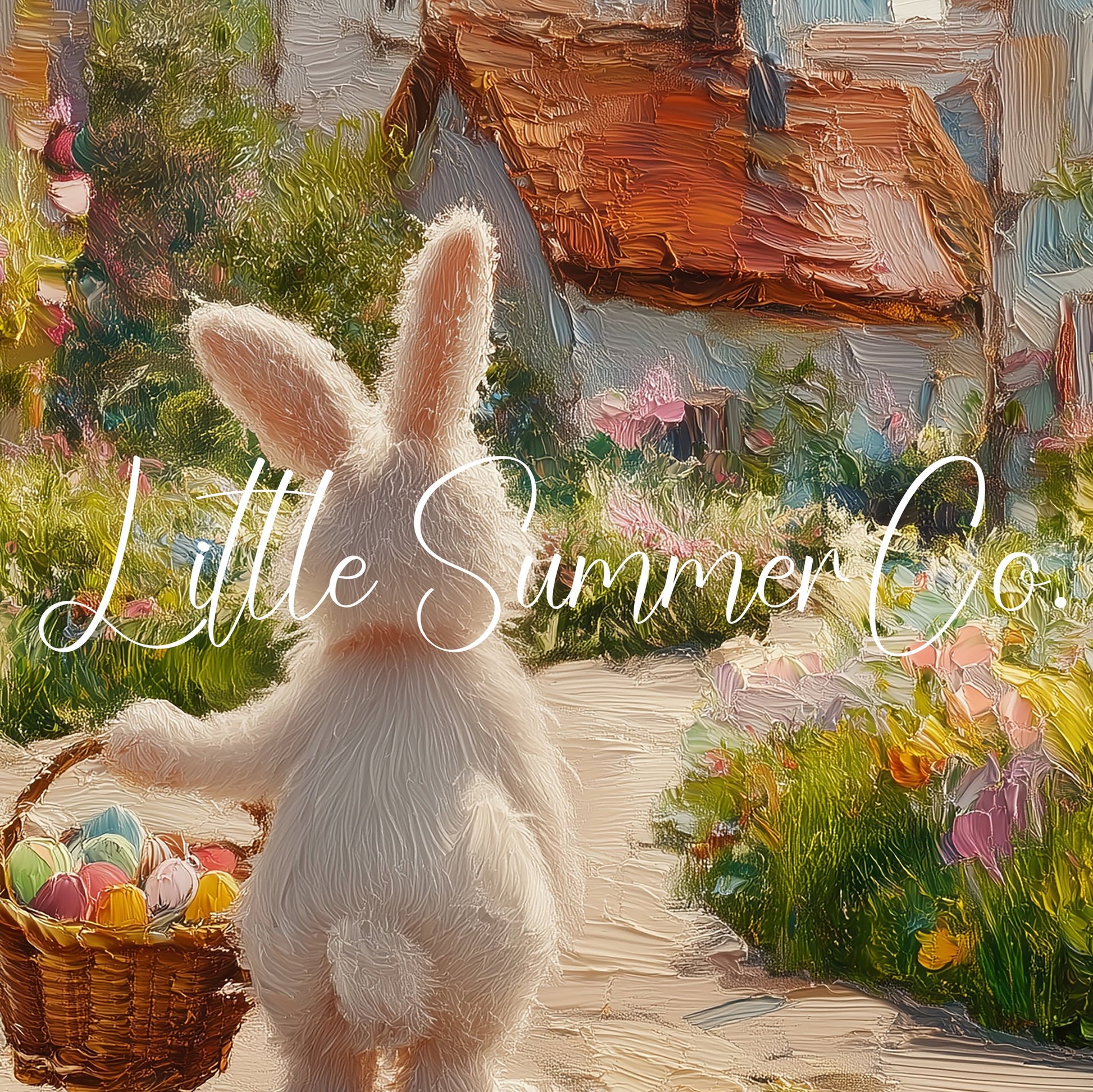 Easter Bunny Flower Village Frame TV Art displayed on a TV