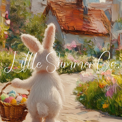 Easter Bunny Flower Village Frame TV Art displayed on a TV
