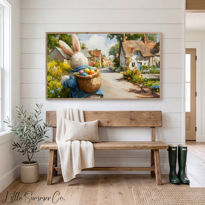 Easter Bunny Thatched Village Frame TV Art displayed on a TV