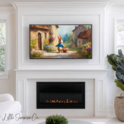 Easter Bunny in Rustic Village Frame TV Art displayed on a TV
