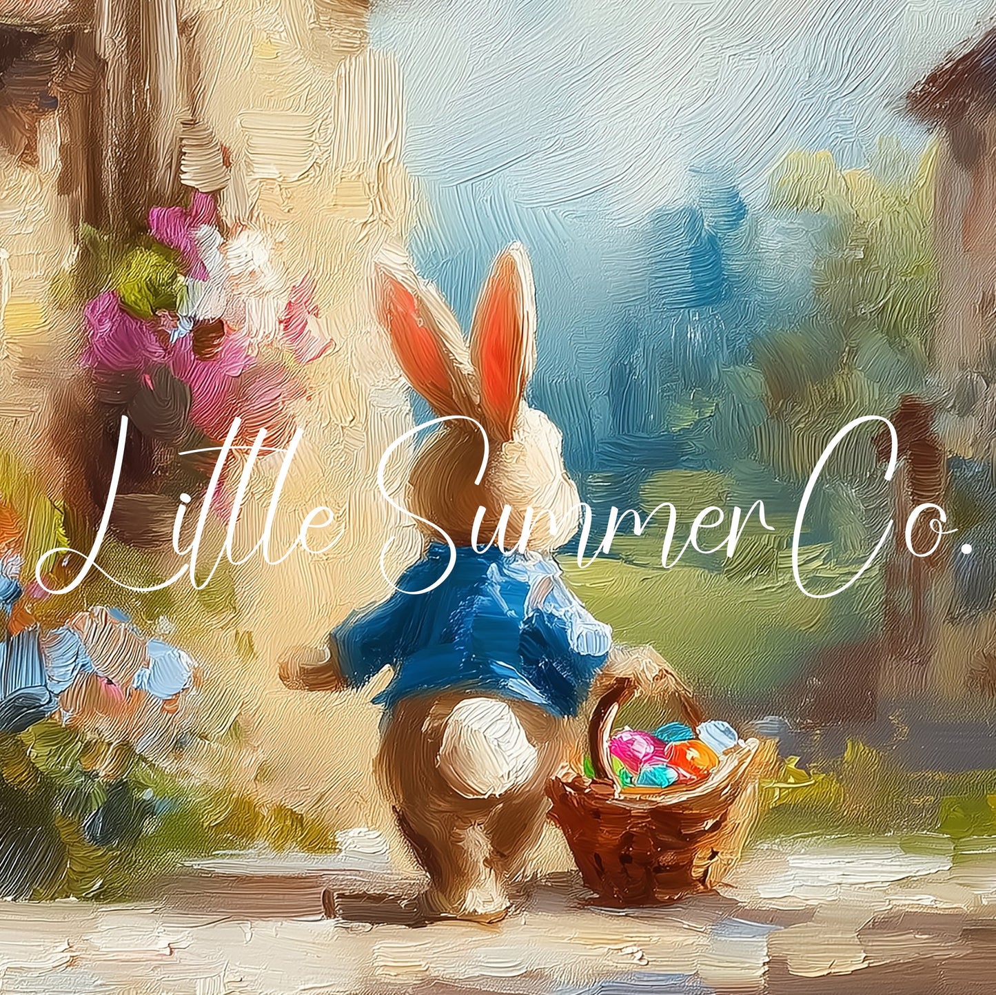 Easter Bunny in Rustic Village Frame TV Art displayed on a TV