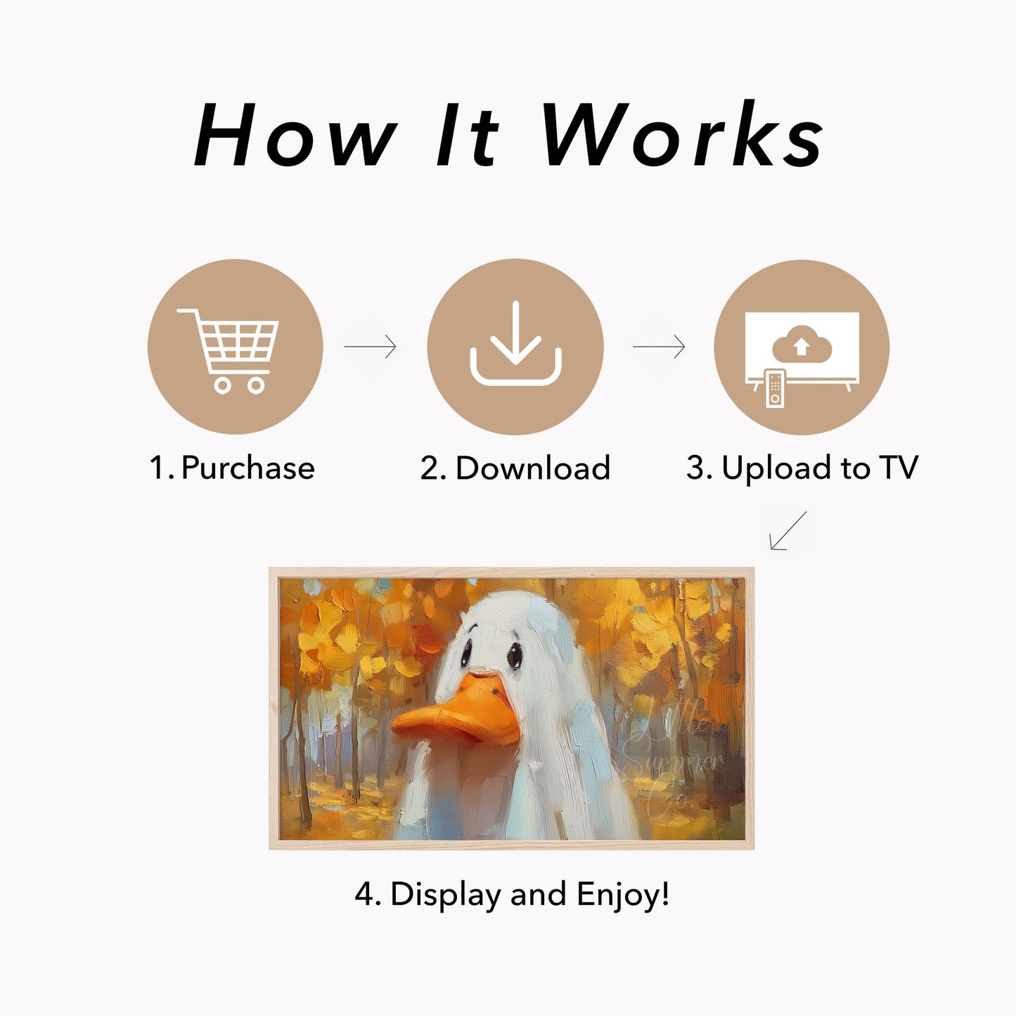 White Duck in Autumn Forest Frame TV Art displayed on a TV