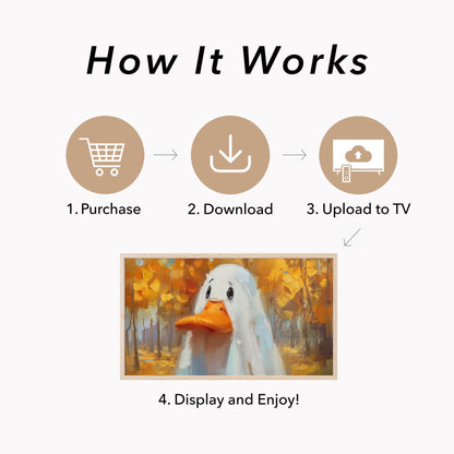 White Duck in Autumn Forest Frame TV Art displayed on a TV