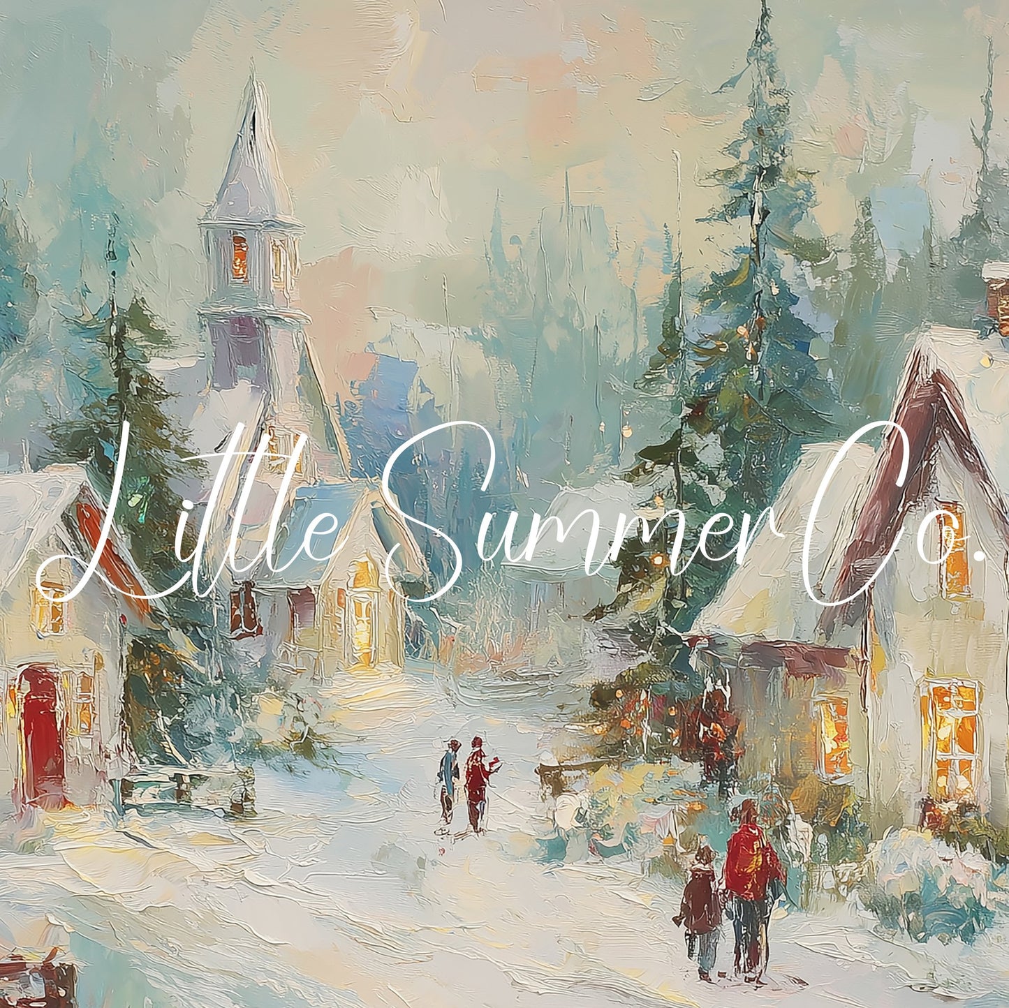 Snowy Christmas Village At Dusk Frame TV Art displayed on a TV