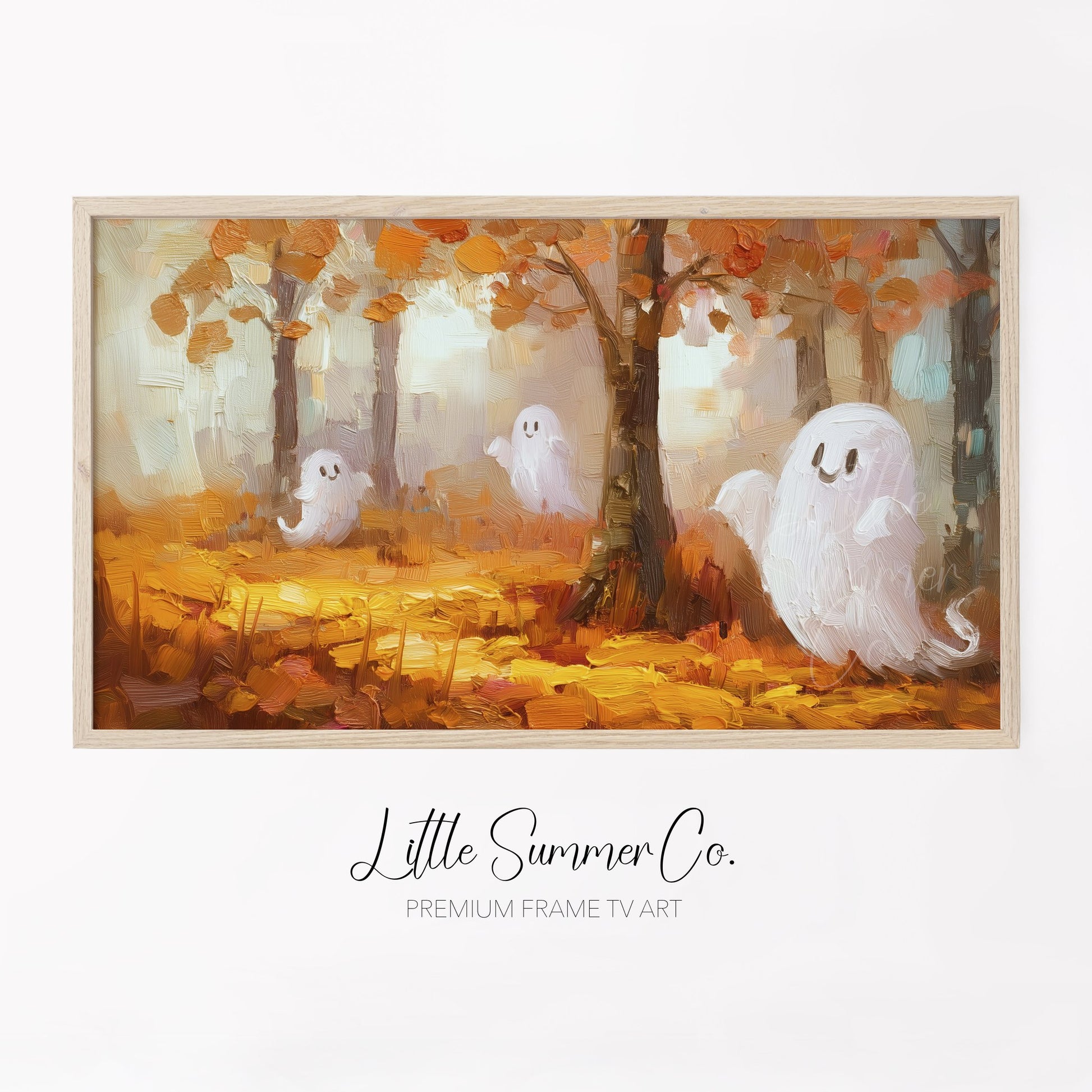 Friendly Autumn Ghosts Frame TV Art displayed on a TV