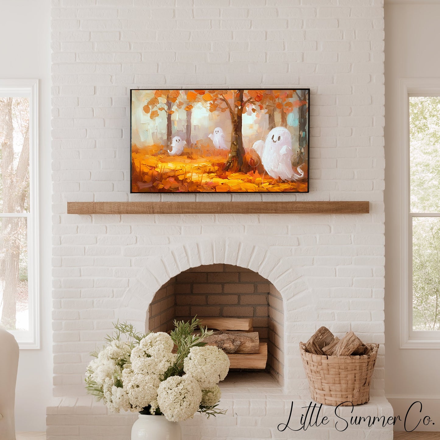 Friendly Autumn Ghosts Frame TV Art displayed on a TV