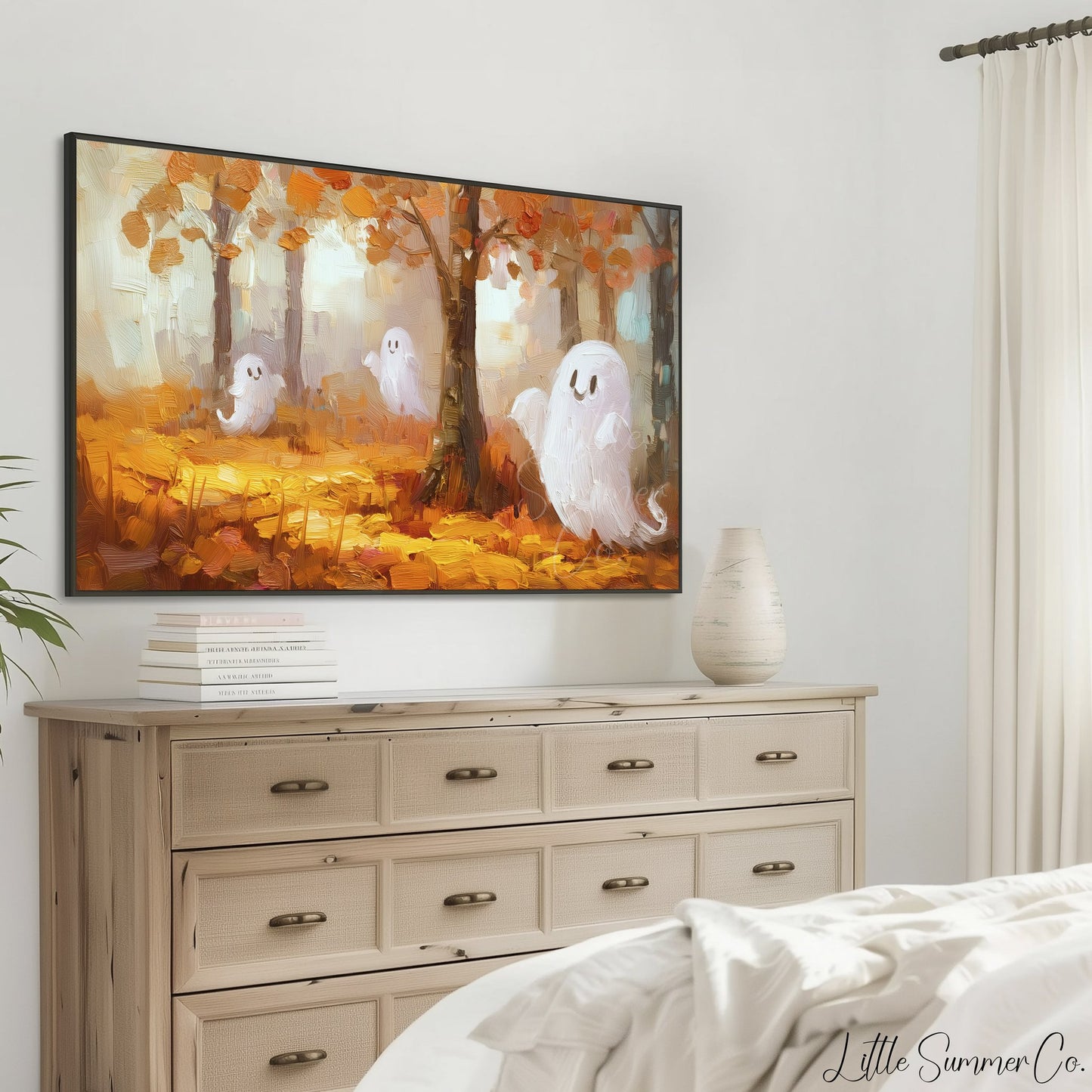 Friendly Autumn Ghosts Frame TV Art displayed on a TV