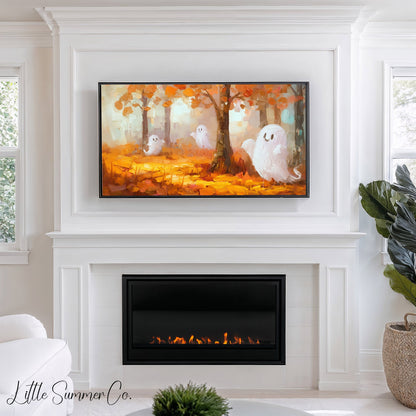 Friendly Autumn Ghosts Frame TV Art displayed on a TV