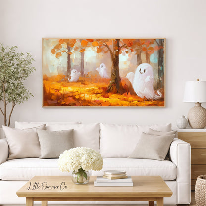 Friendly Autumn Ghosts Frame TV Art displayed on a TV