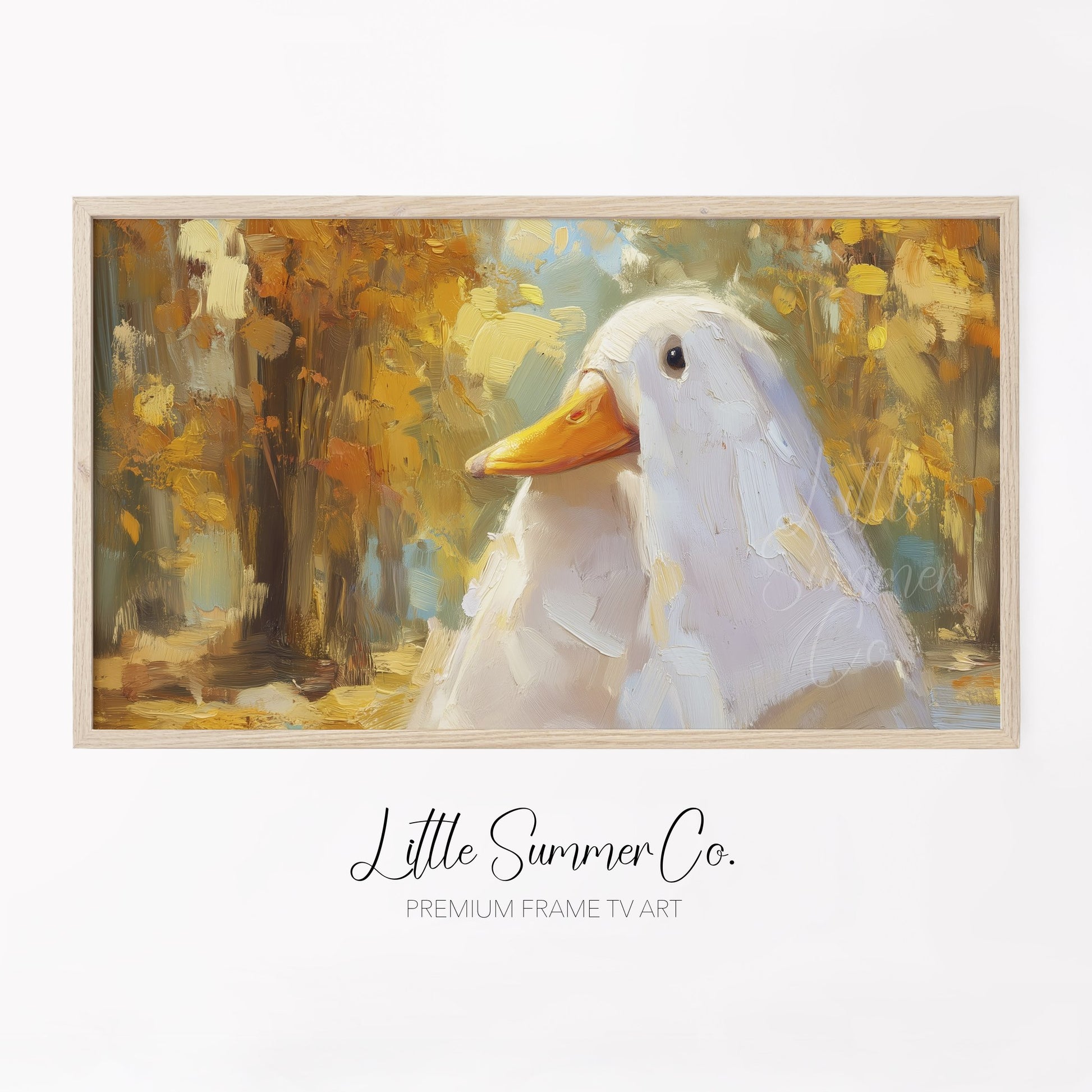 White Duck Autumn Frame TV Art displayed on a TV