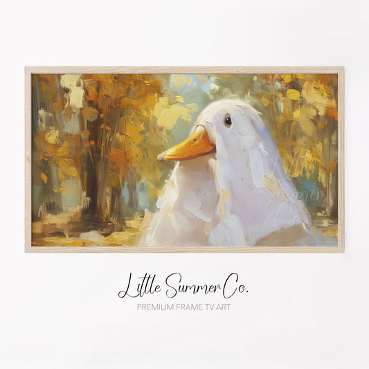 White Duck Autumn Frame TV Art displayed on a TV