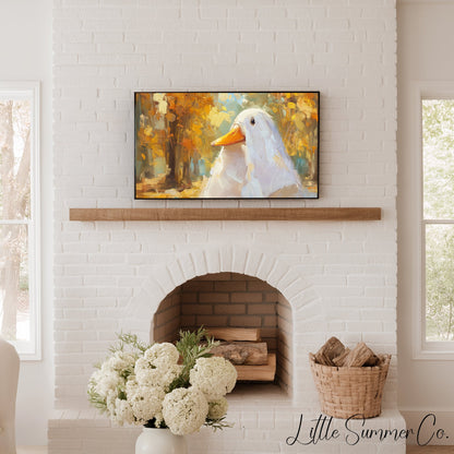 White Duck Autumn Frame TV Art displayed on a TV