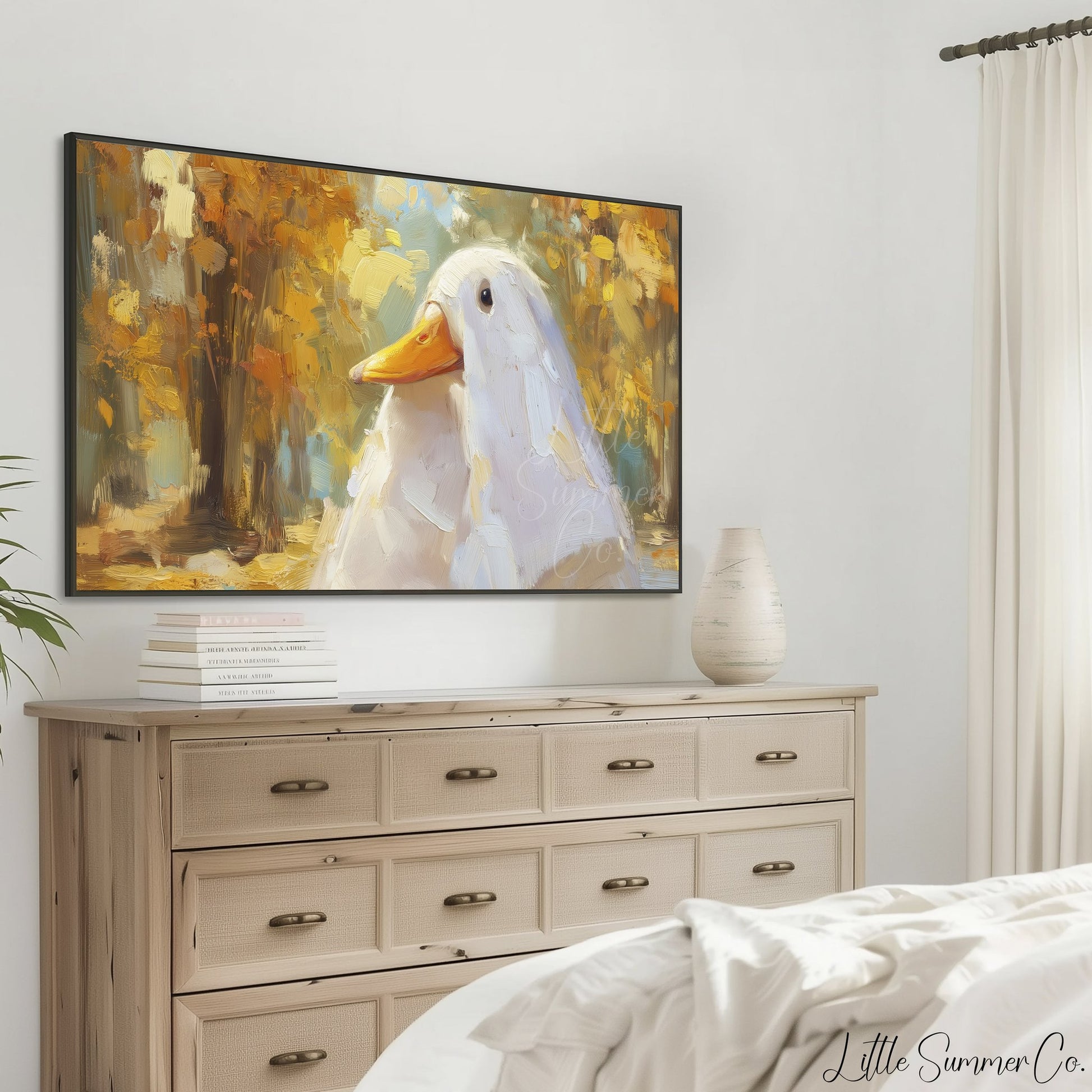 White Duck Autumn Frame TV Art displayed on a TV