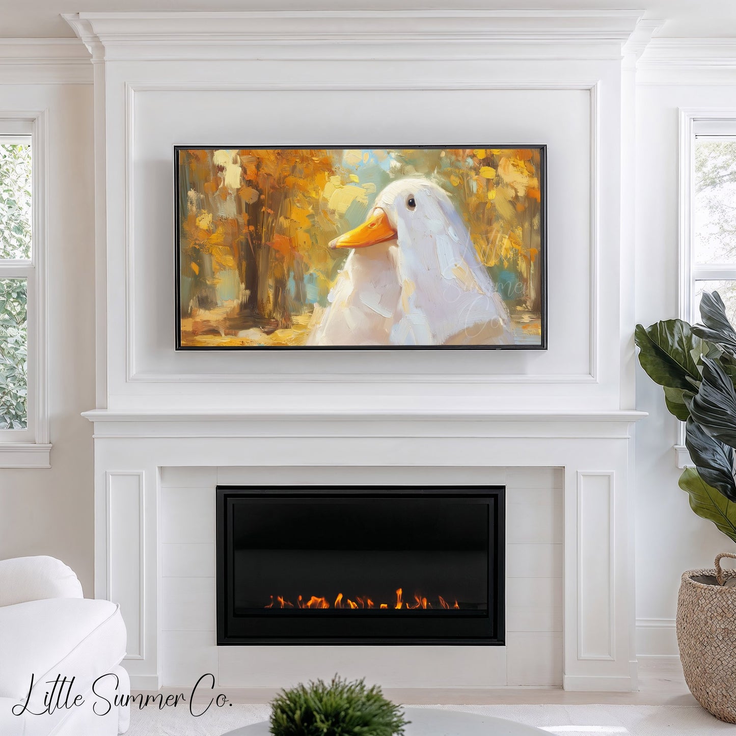 White Duck Autumn Frame TV Art displayed on a TV