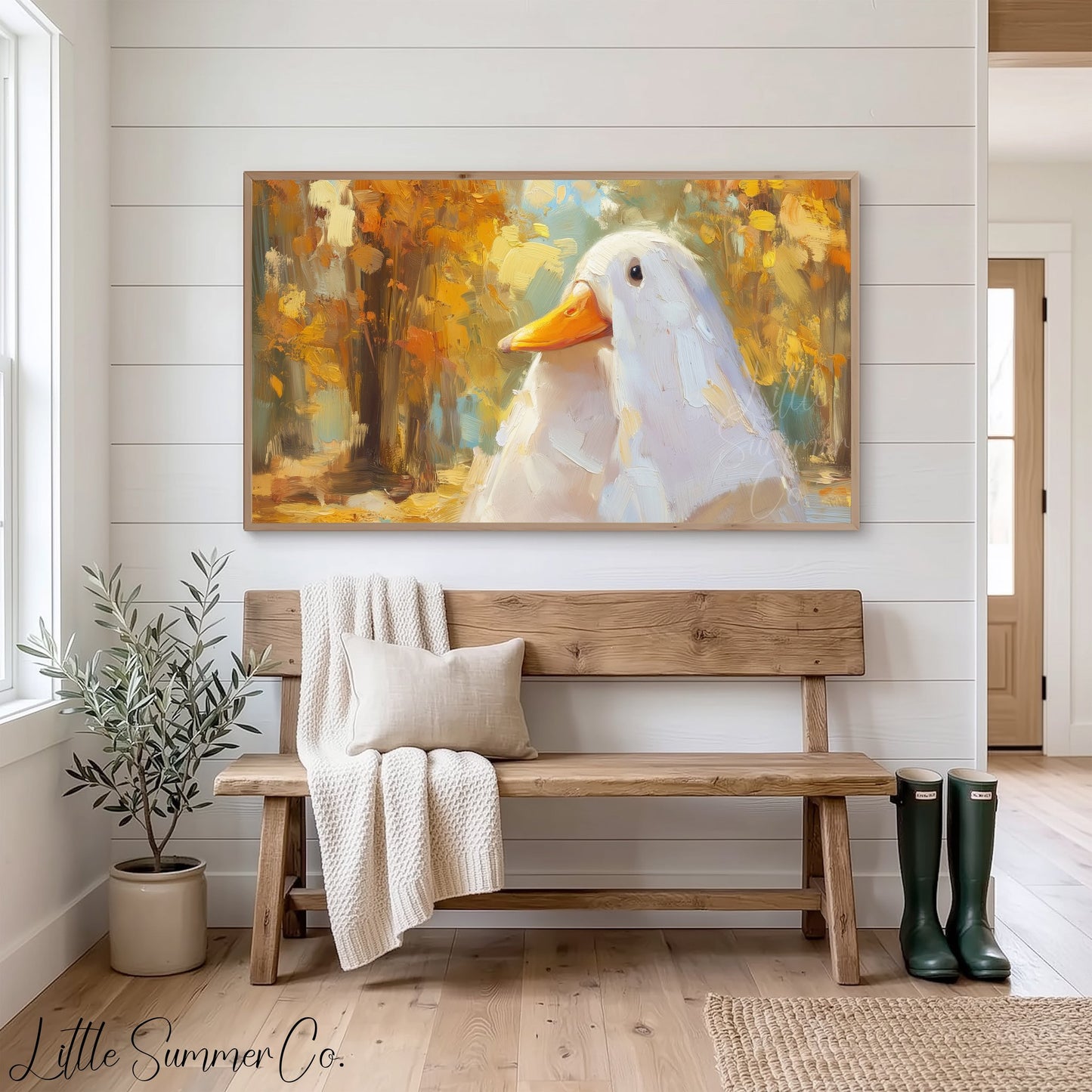 White Duck Autumn Frame TV Art displayed on a TV
