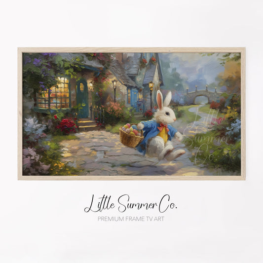 Easter Bunny with Egg Basket Frame TV Art displayed on a TV