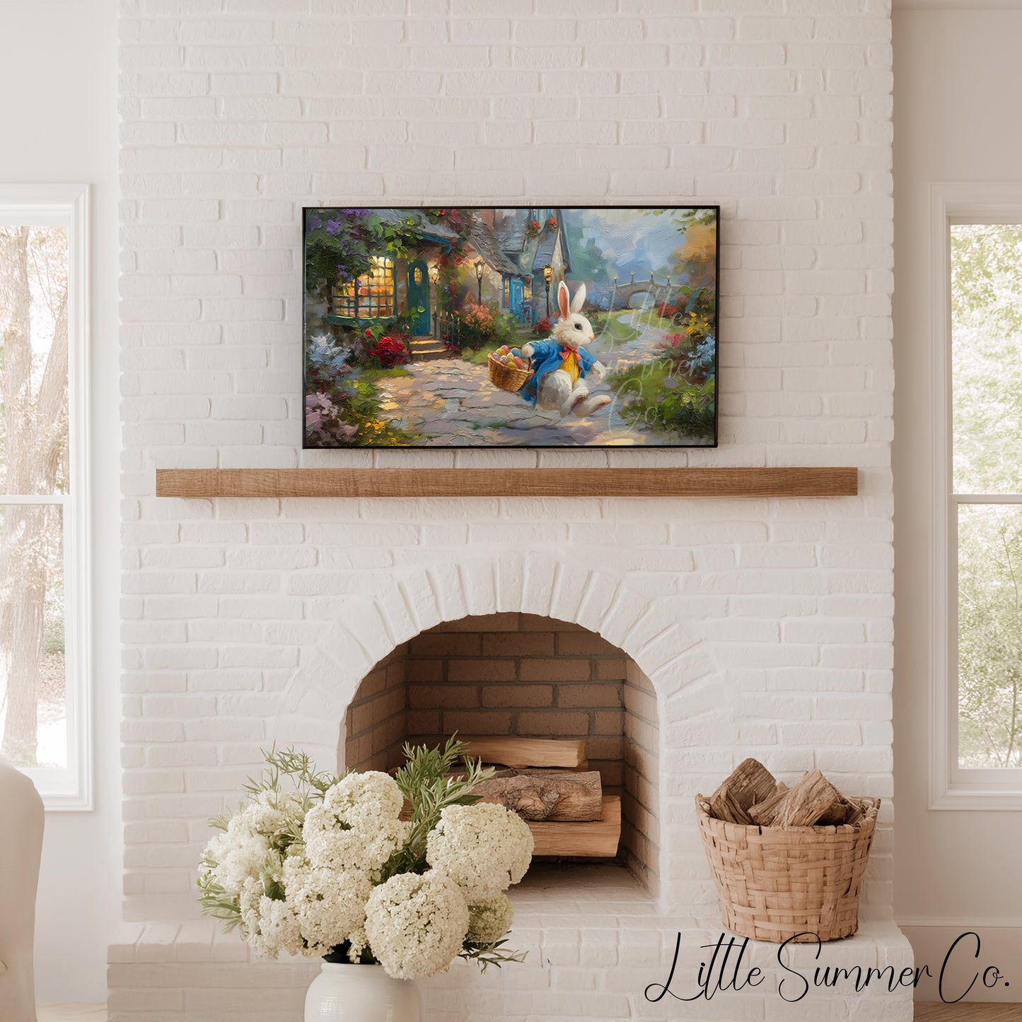 Easter Bunny with Egg Basket Frame TV Art displayed on a TV