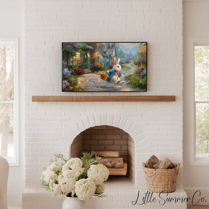 Easter Bunny with Egg Basket Frame TV Art displayed on a TV