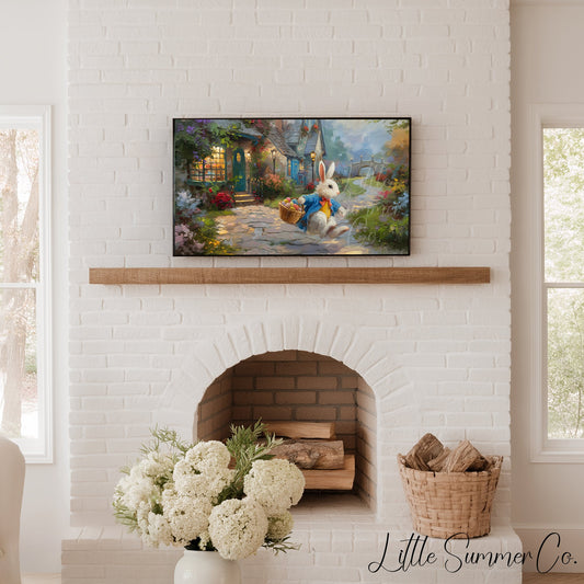 Easter Bunny with Egg Basket Frame TV Art displayed on a TV