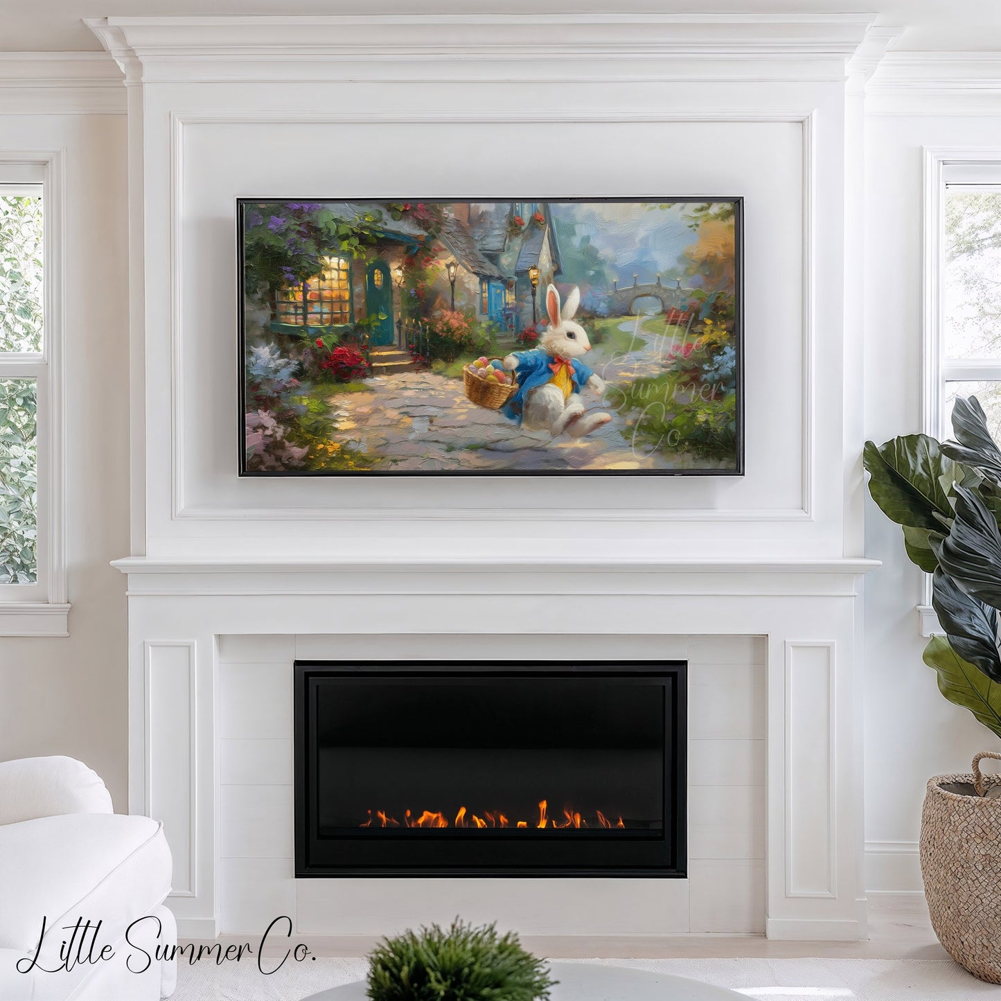 Easter Bunny with Egg Basket Frame TV Art displayed on a TV