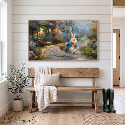Easter Bunny with Egg Basket Frame TV Art displayed on a TV