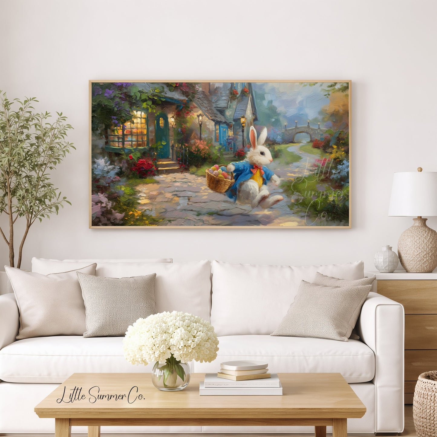 Easter Bunny with Egg Basket Frame TV Art displayed on a TV