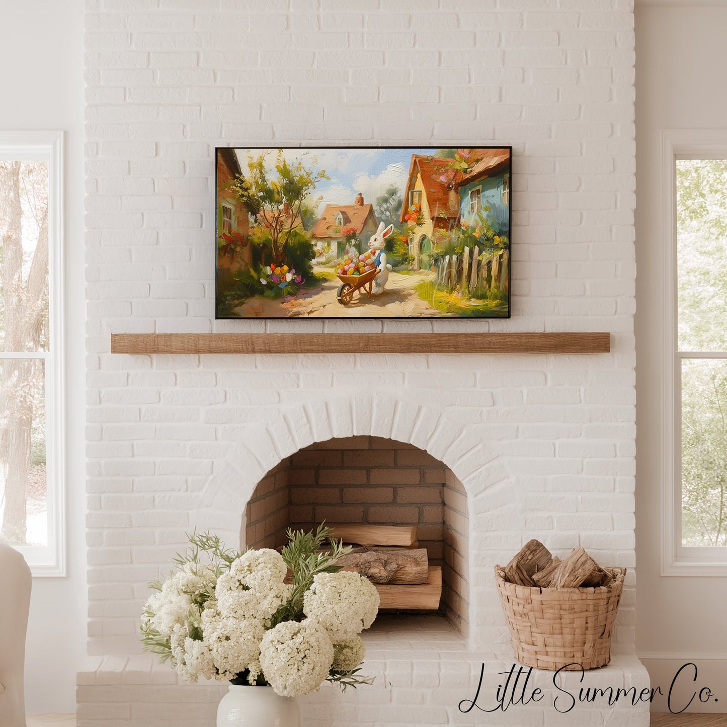 Easter Bunny Village Stroll Frame TV Art displayed on a TV