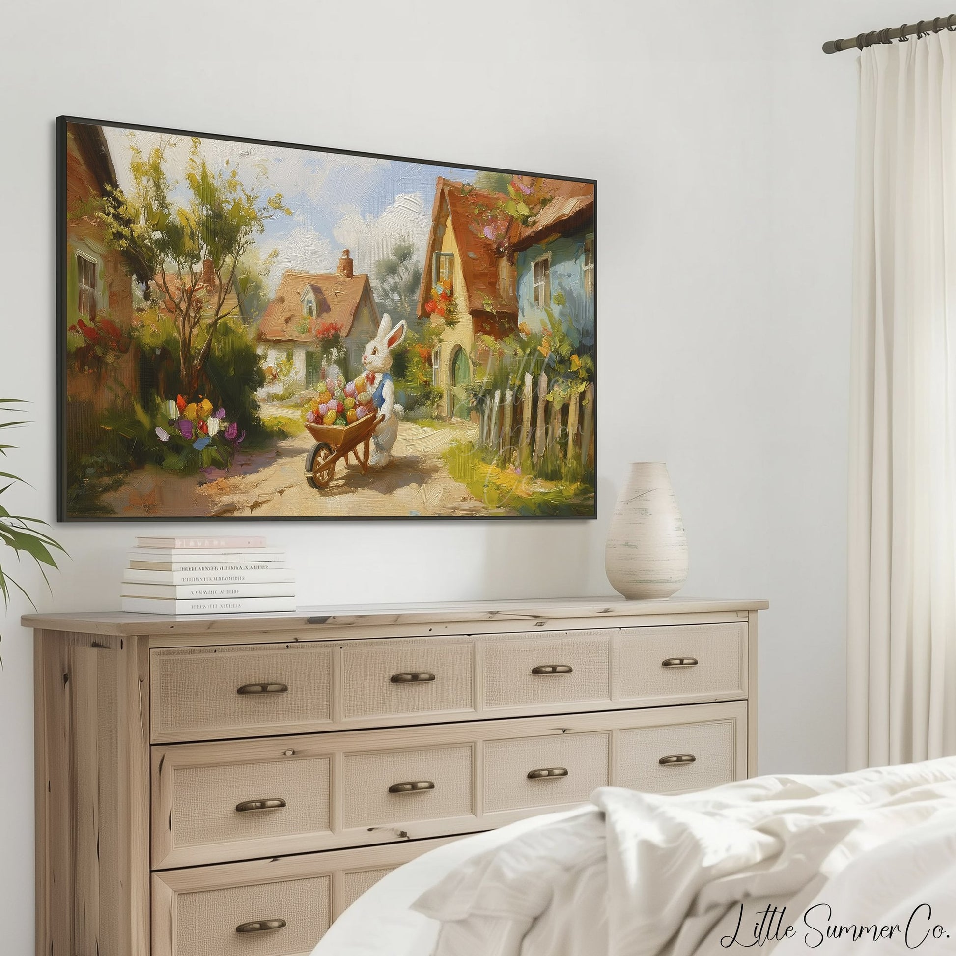 Easter Bunny Village Stroll Frame TV Art displayed on a TV